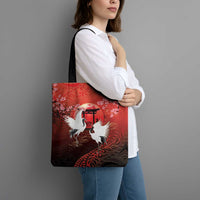 Hawaii and Japan Together Tote Bag Polynesian Art Tattoo With Cranes And Sakura - Polynesian Pride