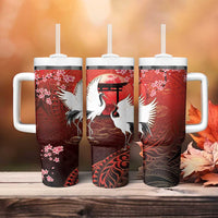Hawaii and Japan Together Tumbler With Handle Polynesian Art Tattoo With Cranes And Sakura - Polynesian Pride