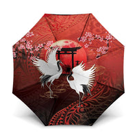 Hawaii and Japan Together Umbrella Polynesian Art Tattoo With Cranes And Sakura - Polynesian Pride