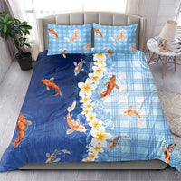 Hawaii And Japan Bedding Set Plumeria Lei With Koi Fish Blue - Polynesian Pride