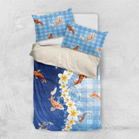 Hawaii And Japan Bedding Set Plumeria Lei With Koi Fish Blue - Polynesian Pride
