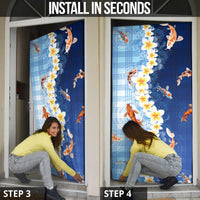 Hawaii And Japan Door Cover Plumeria Lei With Koi Fish Blue - Polynesian Pride