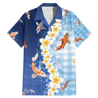 Hawaii And Japan Family Matching Mermaid Dress and Hawaiian Shirt Plumeria Lei With Koi Fish Blue - Polynesian Pride
