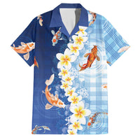 Hawaii And Japan Family Matching Puletasi and Hawaiian Shirt Plumeria Lei With Koi Fish Blue LT05 Dad's Shirt - Short Sleeve Blue - Polynesian Pride
