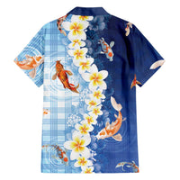 Hawaii And Japan Family Matching Puletasi and Hawaiian Shirt Plumeria Lei With Koi Fish Blue LT05 - Polynesian Pride