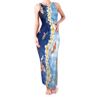 Hawaii And Japan Family Matching Tank Maxi Dress and Hawaiian Shirt Plumeria Lei With Koi Fish Blue - Polynesian Pride