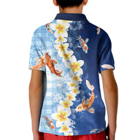 Hawaii And Japan Kid Polo Shirt Plumeria Lei With Koi Fish Blue - Polynesian Pride