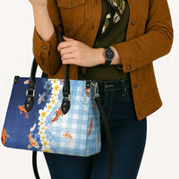 Hawaii And Japan Leather Bag Plumeria Lei With Koi Fish Blue - Polynesian Pride