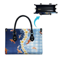 Hawaii And Japan Leather Bag Plumeria Lei With Koi Fish Blue - Polynesian Pride