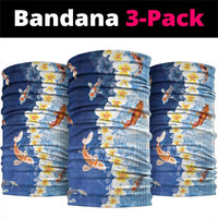 Hawaii And Japan Neck Gaiter Plumeria Lei With Koi Fish Blue - Polynesian Pride