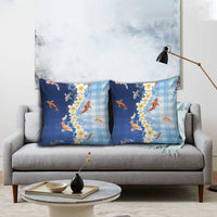 Hawaii And Japan Pillow Cover Plumeria Lei With Koi Fish Blue LT05 - Polynesian Pride