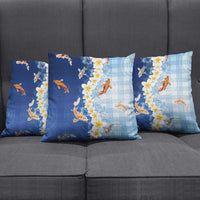 Hawaii And Japan Pillow Cover Plumeria Lei With Koi Fish Blue LT05 - Polynesian Pride