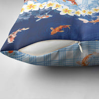 Hawaii And Japan Pillow Cover Plumeria Lei With Koi Fish Blue LT05 - Polynesian Pride