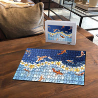 Hawaii And Japan Puzzle Plumeria Lei With Koi Fish Blue - Polynesian Pride