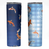 Hawaii And Japan Skinny Tumbler Plumeria Lei With Koi Fish Blue - Polynesian Pride