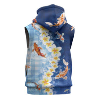 Hawaii And Japan Sleeveless Zip Hoodie Plumeria Lei With Koi Fish Blue - Polynesian Pride