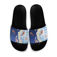 Hawaii And Japan Slide Sandals Plumeria Lei With Koi Fish Blue LT05 Blue - Polynesian Pride