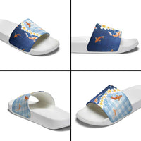 Hawaii And Japan Slide Sandals Plumeria Lei With Koi Fish Blue LT05 - Polynesian Pride