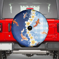 Hawaii And Japan Spare Tire Cover Plumeria Lei With Koi Fish Blue - Polynesian Pride