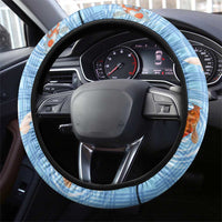 Hawaii And Japan Steering Wheel Cover Plumeria Lei With Koi Fish Blue - Polynesian Pride