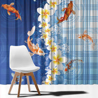 Hawaii And Japan Window Curtain Plumeria Lei With Koi Fish Blue - Polynesian Pride