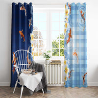 Hawaii And Japan Window Curtain Plumeria Lei With Koi Fish Blue - Polynesian Pride