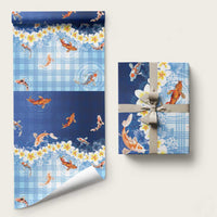 Hawaii And Japan Wrapping Paper Plumeria Lei With Koi Fish Blue