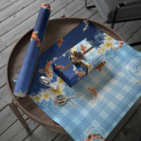 Hawaii And Japan Wrapping Paper Plumeria Lei With Koi Fish Blue