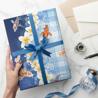 Hawaii And Japan Wrapping Paper Plumeria Lei With Koi Fish Blue