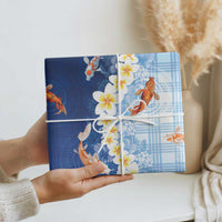 Hawaii And Japan Wrapping Paper Plumeria Lei With Koi Fish Blue