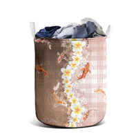 Hawaii And Japan Laundry Basket Plumeria Lei With Koi Fish Beige - Polynesian Pride