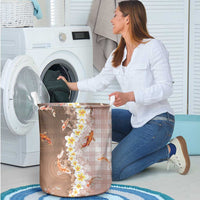 Hawaii And Japan Laundry Basket Plumeria Lei With Koi Fish Beige - Polynesian Pride