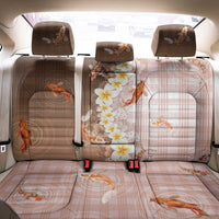 Hawaii And Japan Back Car Seat Cover Plumeria Lei With Koi Fish Beige - Polynesian Pride