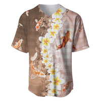 Hawaii And Japan Baseball Jersey Plumeria Lei With Koi Fish Beige - Polynesian Pride