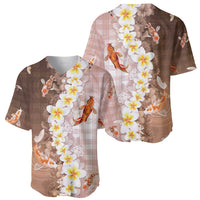 Hawaii And Japan Baseball Jersey Plumeria Lei With Koi Fish Beige - Polynesian Pride