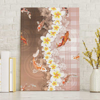 Hawaii And Japan Canvas Wall Art Plumeria Lei With Koi Fish Beige - Polynesian Pride
