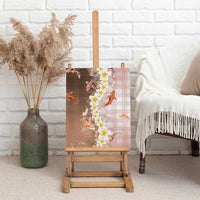 Hawaii And Japan Canvas Wall Art Plumeria Lei With Koi Fish Beige - Polynesian Pride