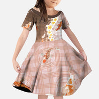 Hawaii And Japan Family Matching Long Sleeve Bodycon Dress and Hawaiian Shirt Plumeria Lei With Koi Fish Beige LT05 Daughter's Dress Beige - Polynesian Pride