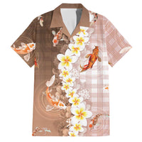 Hawaii And Japan Family Matching Long Sleeve Bodycon Dress and Hawaiian Shirt Plumeria Lei With Koi Fish Beige LT05 Dad's Shirt - Short Sleeve Beige - Polynesian Pride