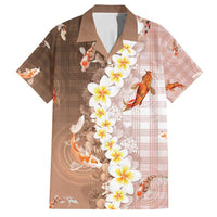 Hawaii And Japan Family Matching Long Sleeve Bodycon Dress and Hawaiian Shirt Plumeria Lei With Koi Fish Beige - Polynesian Pride