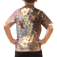 Hawaii And Japan Family Matching Off The Shoulder Long Sleeve Dress and Hawaiian Shirt Plumeria Lei With Koi Fish Beige LT05 - Polynesian Pride