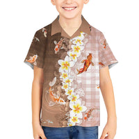Hawaii And Japan Hawaiian Shirt Plumeria Lei With Koi Fish Beige - Polynesian Pride