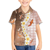 Hawaii And Japan Hawaiian Shirt Plumeria Lei With Koi Fish Beige LT05 - Polynesian Pride