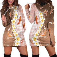Hawaii And Japan Hoodie Dress Plumeria Lei With Koi Fish Beige - Polynesian Pride
