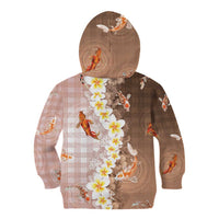 Hawaii And Japan Kid Hoodie Plumeria Lei With Koi Fish Beige - Polynesian Pride