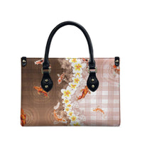Hawaii And Japan Leather Bag Plumeria Lei With Koi Fish Beige - Polynesian Pride