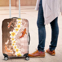Hawaii And Japan Luggage Cover Plumeria Lei With Koi Fish Beige - Polynesian Pride