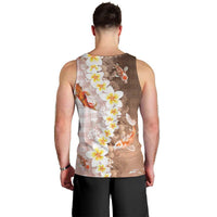 Hawaii And Japan Men Tank Top Plumeria Lei With Koi Fish Beige - Polynesian Pride