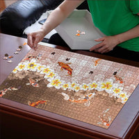 Hawaii And Japan Puzzle Plumeria Lei With Koi Fish Beige - Polynesian Pride