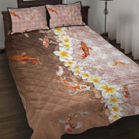 Hawaii And Japan Quilt Bed Set Plumeria Lei With Koi Fish Beige - Polynesian Pride